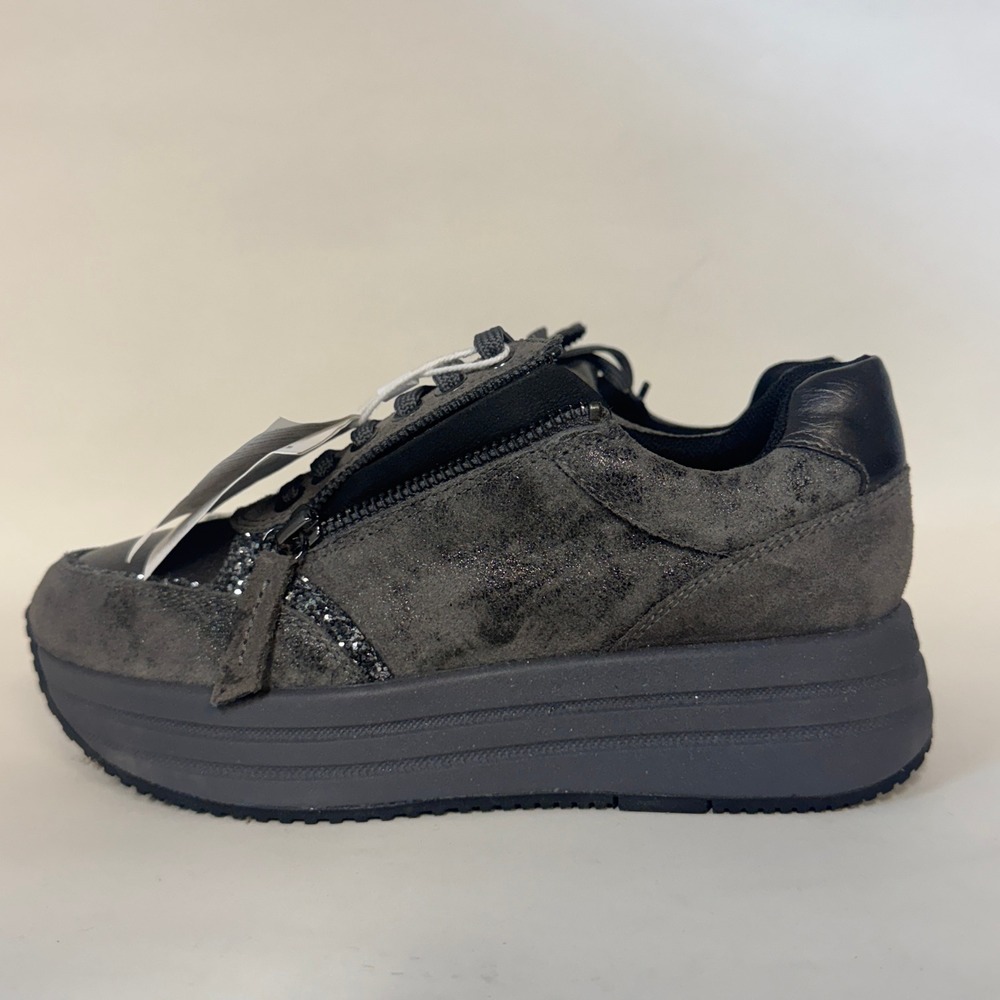 Geox Respira Womens Dark Grey Metallic Platform Sneakers Zip Up Shoes US 5